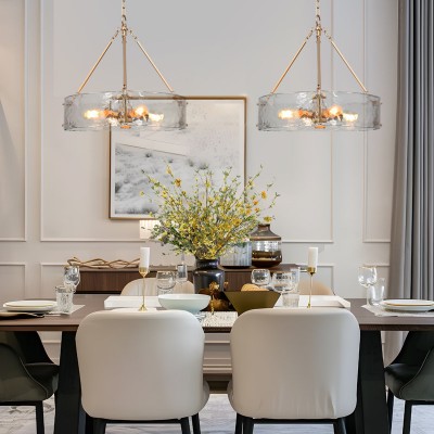 Vornix Modern 4 Light Gold Textured Glass Drum Pendant Light