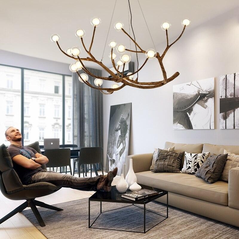 Damian Rustic Tree Branch Chandelier with Bubble Glass Lamp Shades