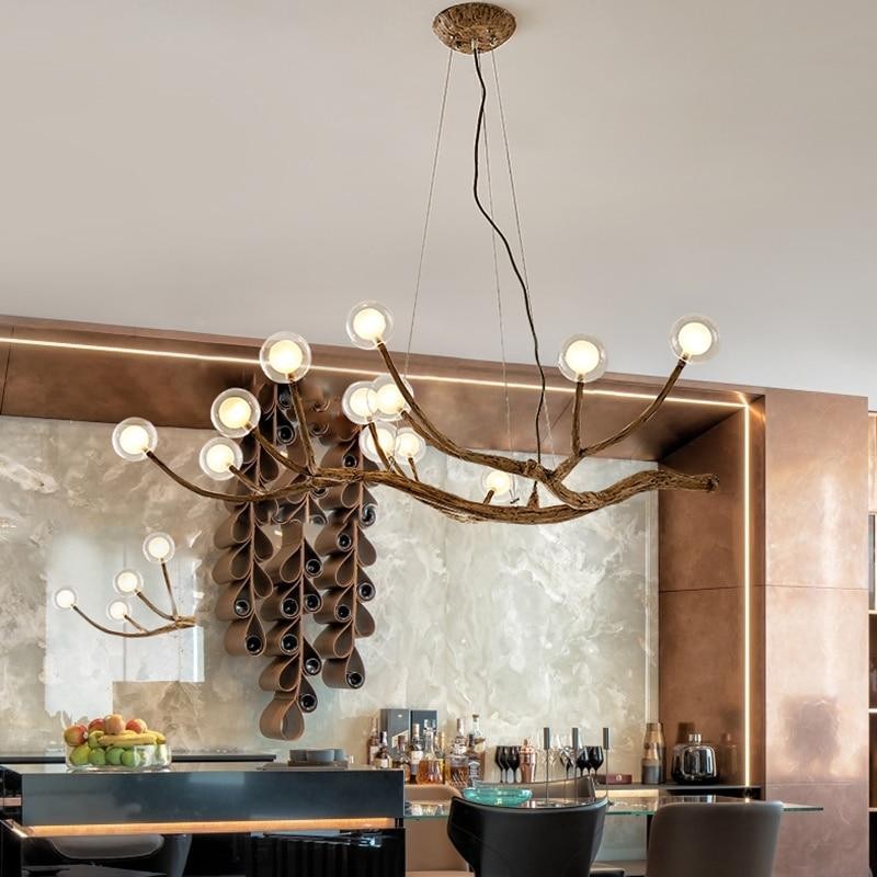 Damian Rustic Tree Branch Chandelier with Bubble Glass Lamp Shades