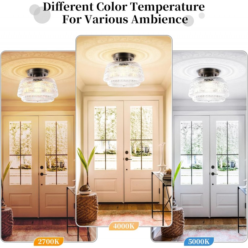 Ixionis Farmhouse Patterned Glass Semi Flush Mount Ceiling Light
