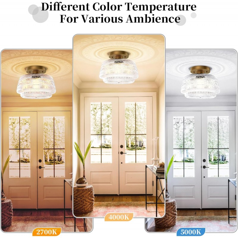 Ixionis Farmhouse Patterned Glass Semi Flush Mount Ceiling Light