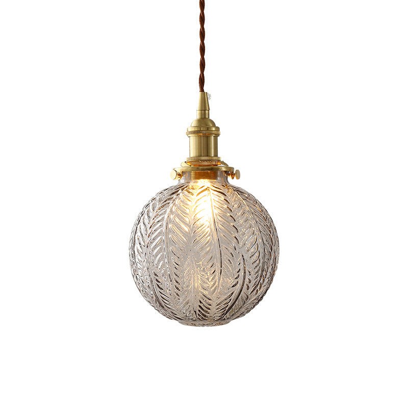 Logana Vintage Feather Texture Glass Globe Pendant Light