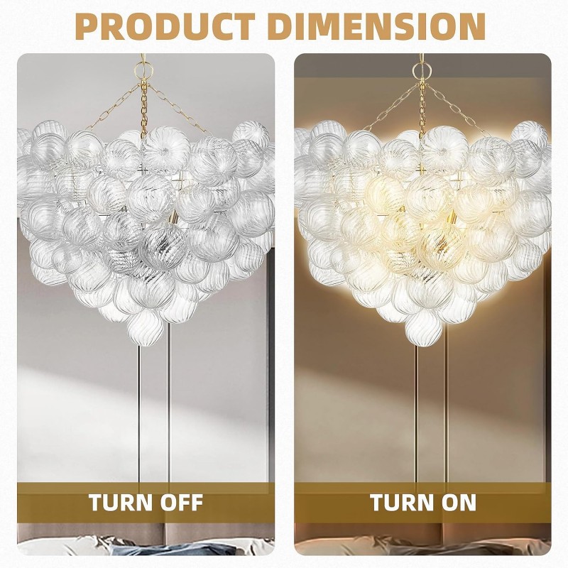 Quintessa Luxury Ribbed Glass Globe Cluster Bubble Chandelier
