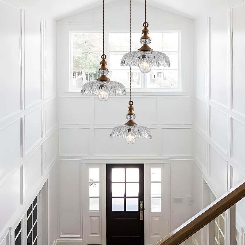 Jaime Antique Brass and Glass Flower Pendant Light