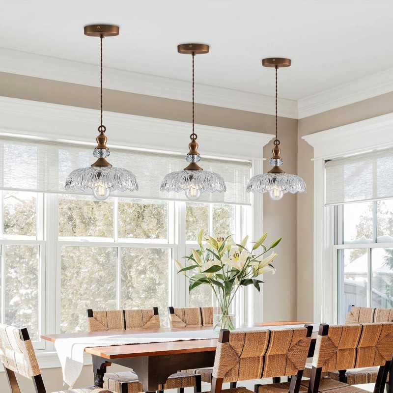 Jaime Antique Brass and Glass Flower Pendant Light