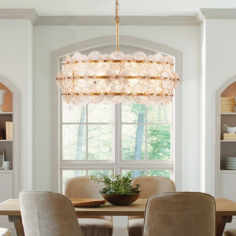 AuroraLux Gold-leaf Round Glass Chandelier