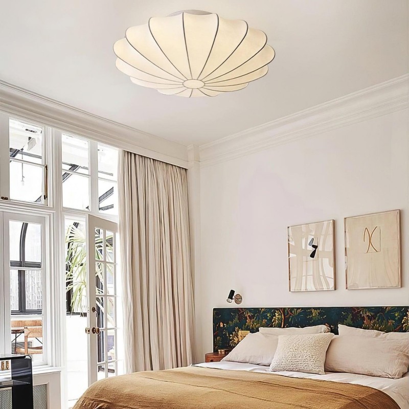 Savionne White Silk Seashell Flush Mount Light