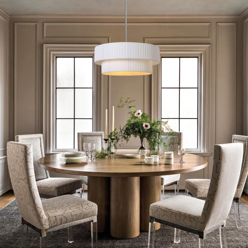 Elaraine Pleated Fabric Circular Drum Shade Chandelier