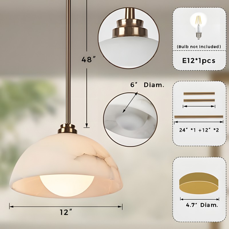 Bertie Farmhouse Alabaster Dome Pendant Light