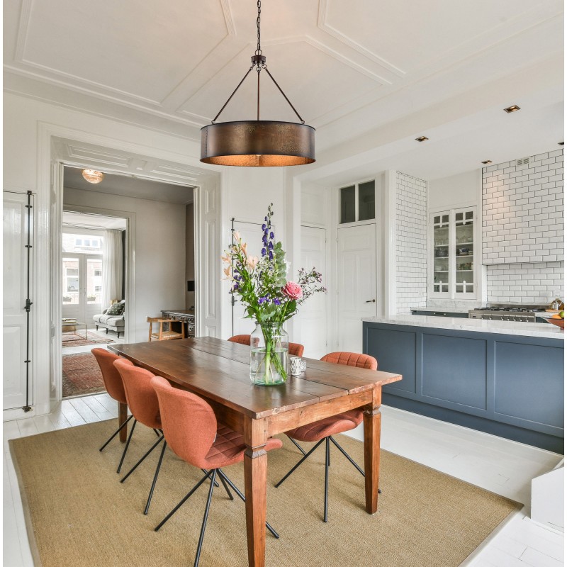 Ezra Vintage Bronze Industrial Pendant Light with Drum Shade