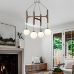 Astraea Farmhouse Wooden Branch Milk Glass Globe Chandelier
