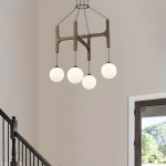 Astraea Farmhouse Wooden Branch Milk Glass Globe Chandelier