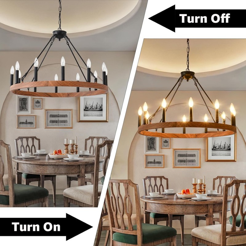 Beau Large 12 Lights Rustic Wagon Wheel Chandelier