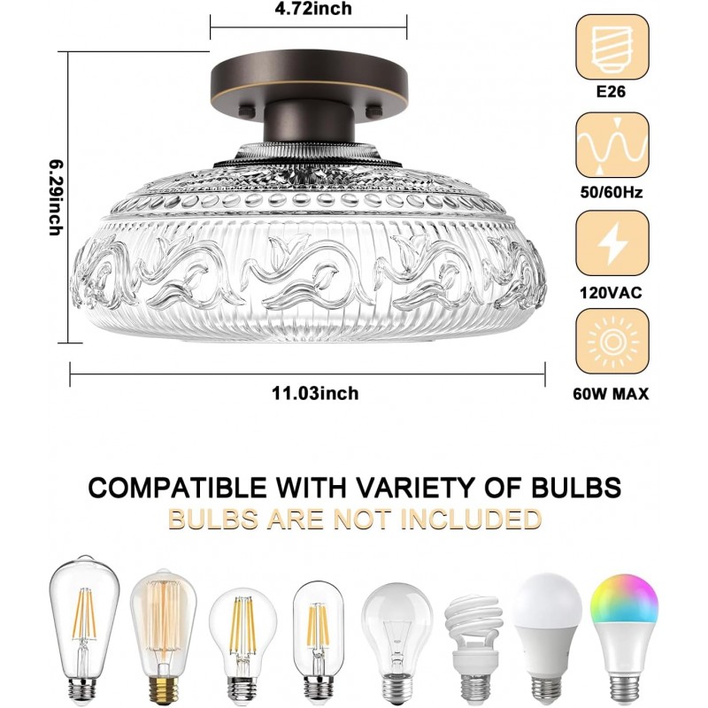 Cassandra American Country Patterned Glass Ceiling Light