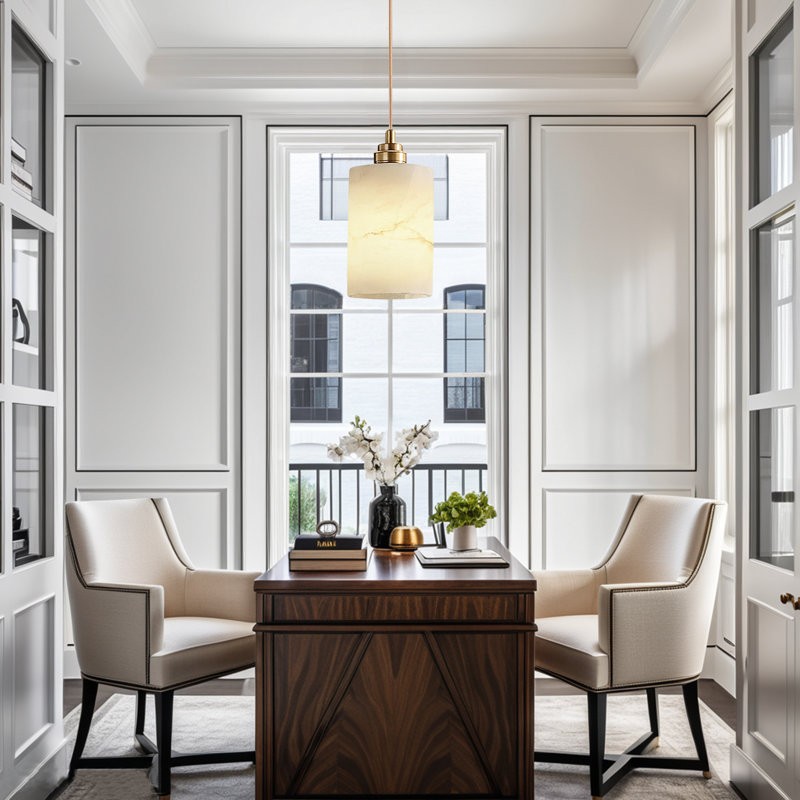 Beverlee Modern Brass Cylinder Alabaster Pendant Light