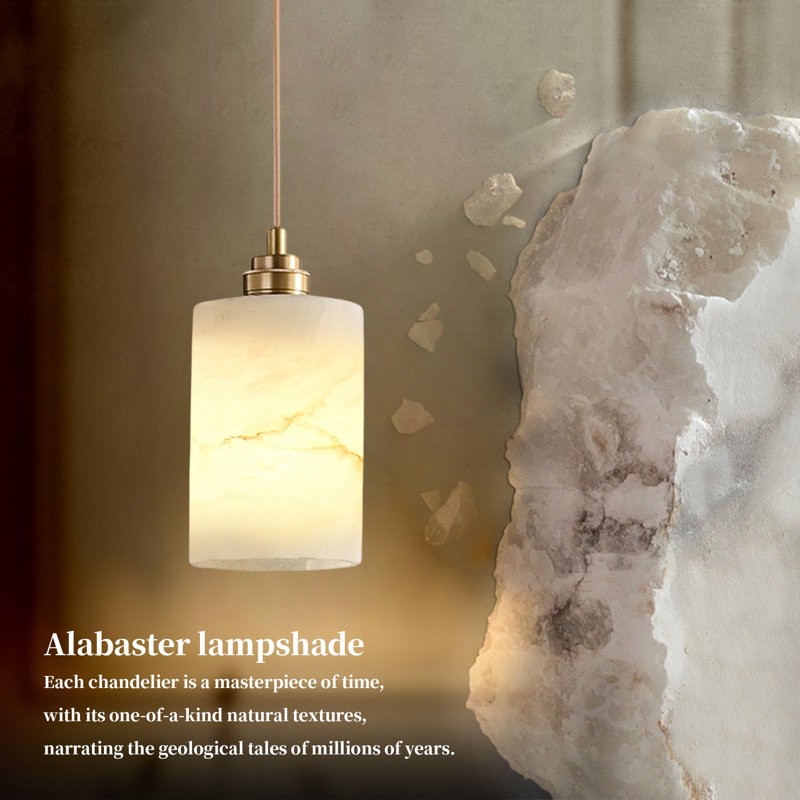Beverlee Modern Brass Cylinder Alabaster Pendant Light