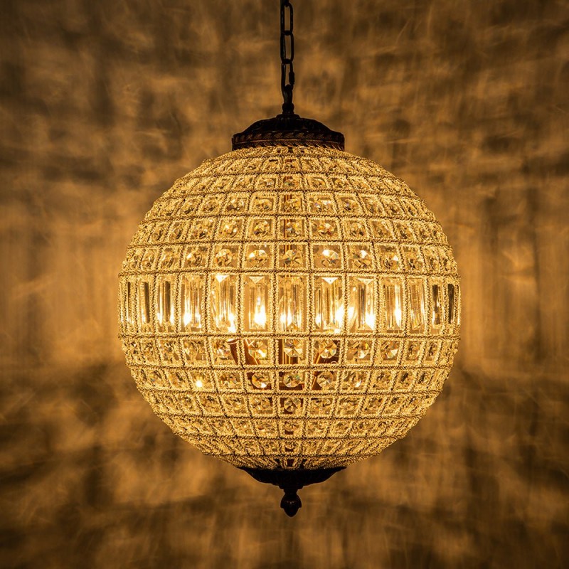 Dion Luxury French Antique Brass Crystal Globe Chandelier