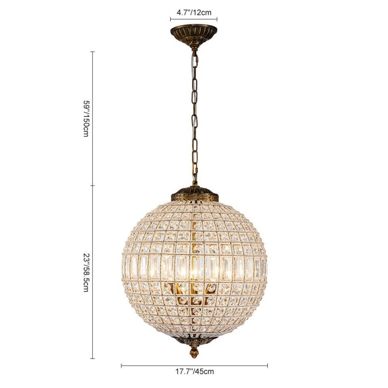 Dion Luxury French Antique Brass Crystal Globe Chandelier