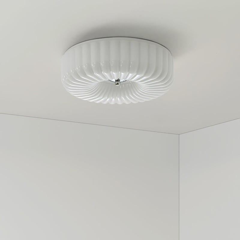 Prythos Cream Textured Glass Round Bauhaus Ceiling Light