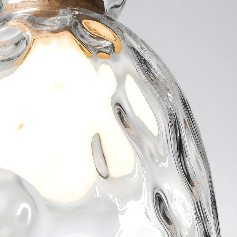 Kethor Mid Century Wood Hammered Glass Dome Pendant Light
