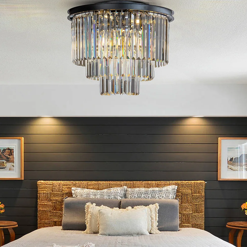 Brigitte Luxurious Three Layer Crystal Flush Mount Chandelier