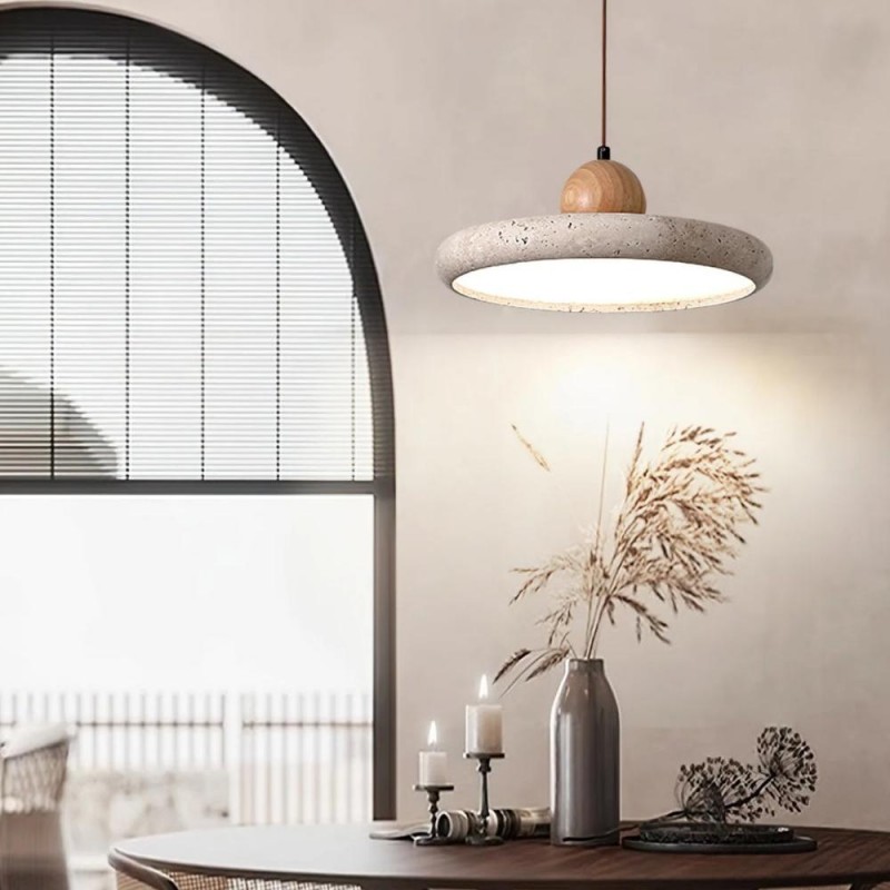 Aggiea Minimalist Yellow Travertine Frisbee Pendant Lamp