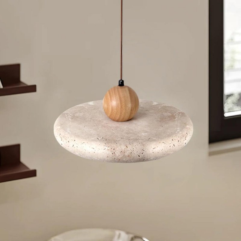 Aggiea Minimalist Yellow Travertine Frisbee Pendant Lamp
