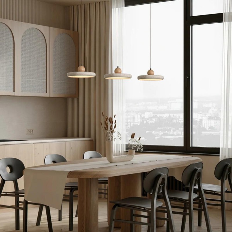 Aggiea Minimalist Yellow Travertine Frisbee Pendant Lamp
