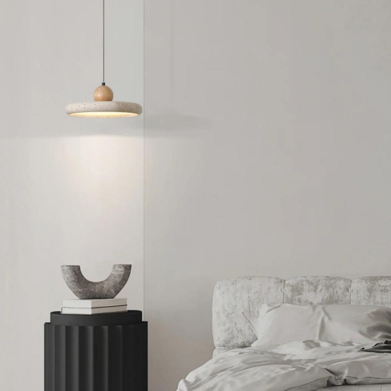 Aggiea Minimalist Yellow Travertine Frisbee Pendant Lamp