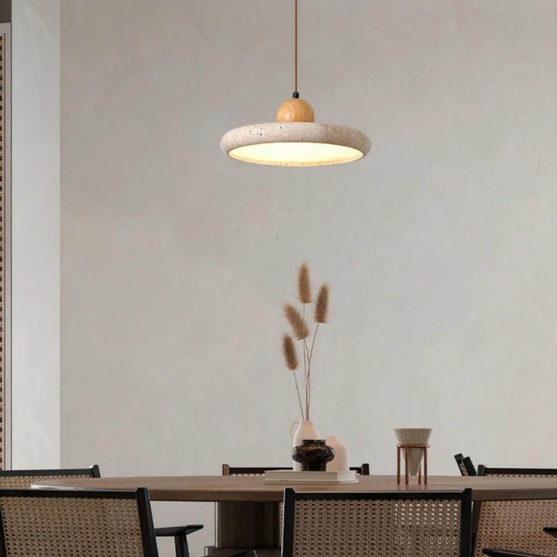 Aggiea Minimalist Yellow Travertine Frisbee Pendant Lamp