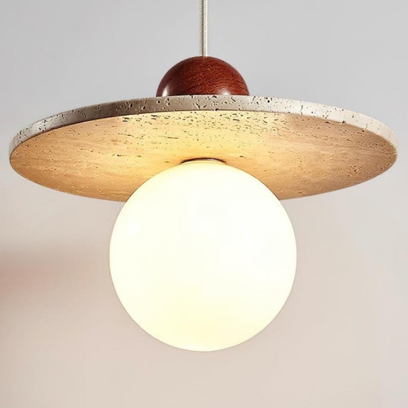 Jeremiah Cream Style Flying Disc Travertine Pendant Light