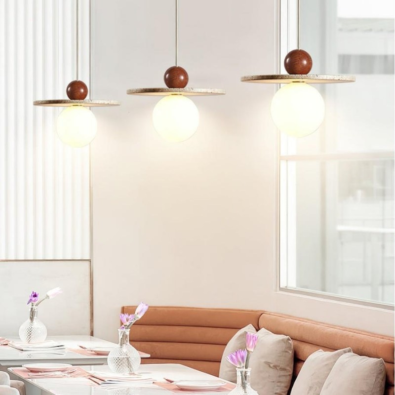 Jeremiah Cream Style Flying Disc Travertine Pendant Light