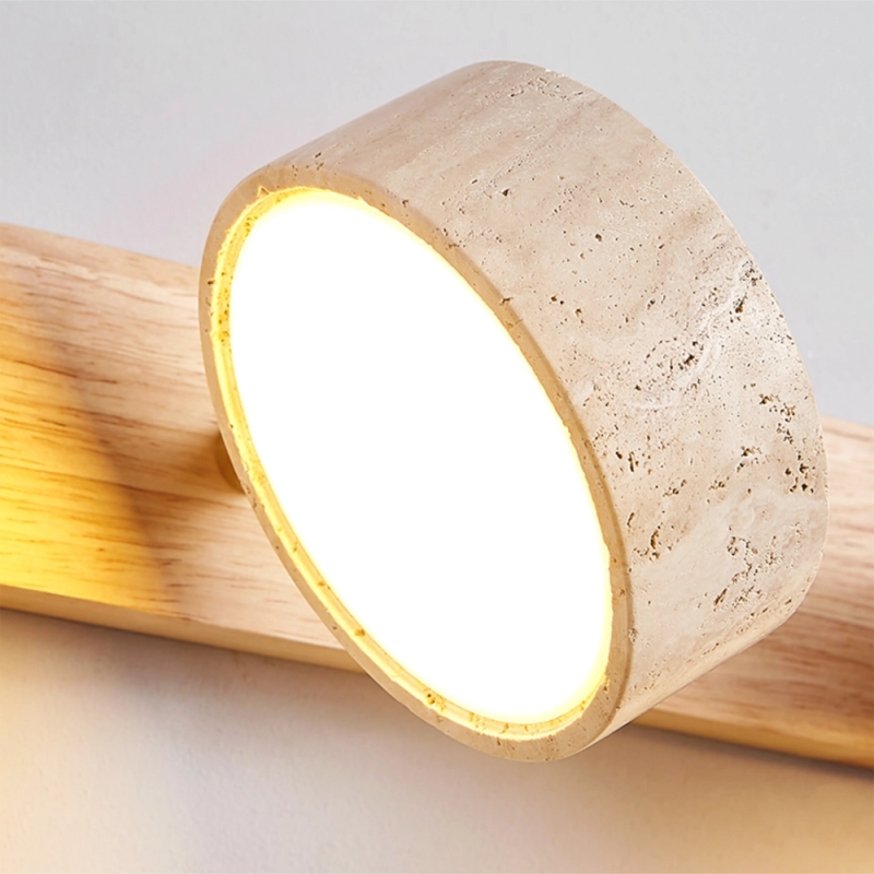 Benjamin Rustic Adjustable Travertine Wood Led Vanity Sconce