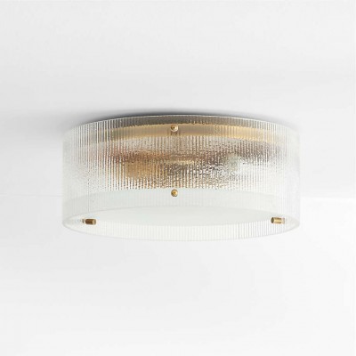 Gregory Modern Brass Ribbed Glass Drum Round Flush Mount Ceiling Light