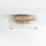 Gregory Modern Brass Ribbed Glass Drum Round Flush Mount Ceiling Light
