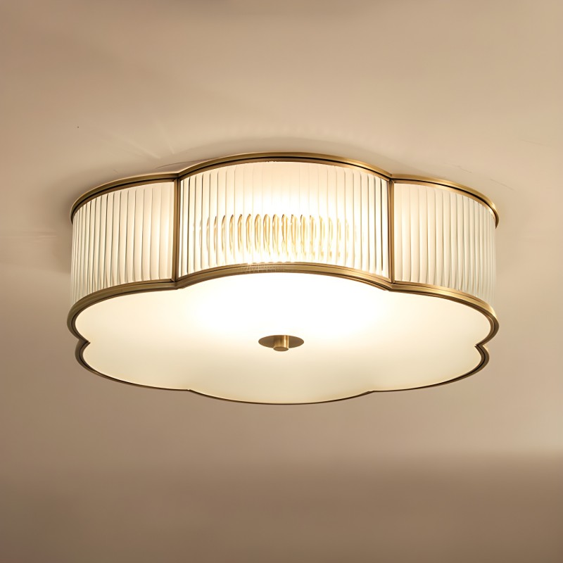 Marcela Traditional Brass Flower Ribbed Glass Ceiling Light