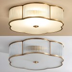 Marcela Traditional Brass Flower Ribbed Glass Ceiling Light