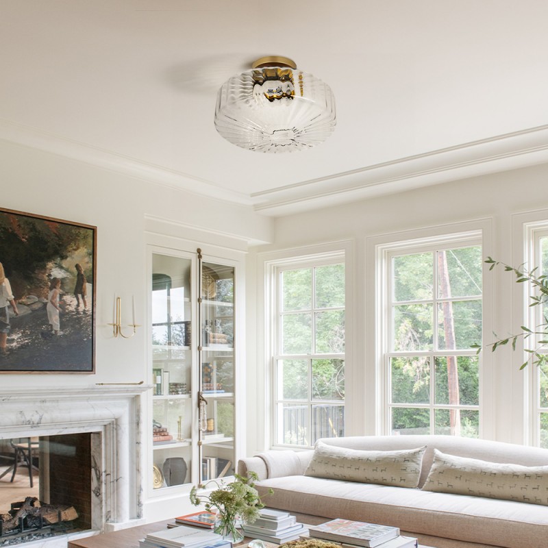 Levi Farmhouse Ribbed Glass Brass Ceiling Light