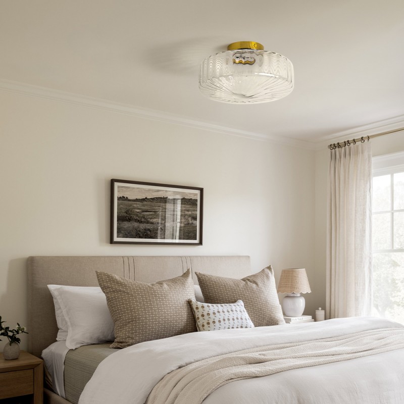 Levi Farmhouse Ribbed Glass Brass Ceiling Light