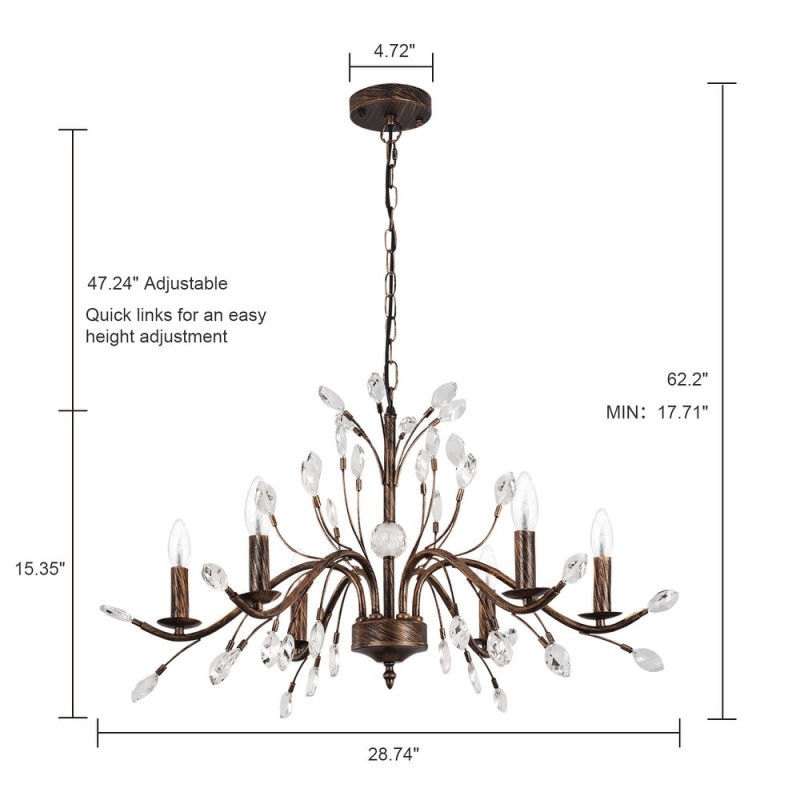 Thadder French Country 9 Light Bronze Crystal Chandelier