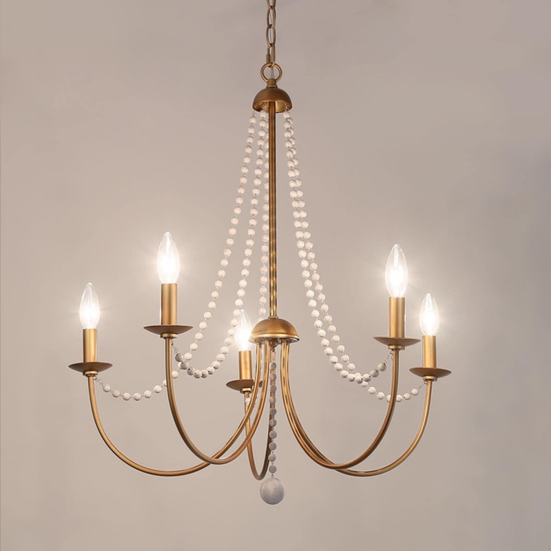 Ophelia French Country 5-Light Wood Beads Branch Chandelier