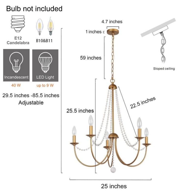 Ophelia French Country 5-Light Wood Beads Branch Chandelier