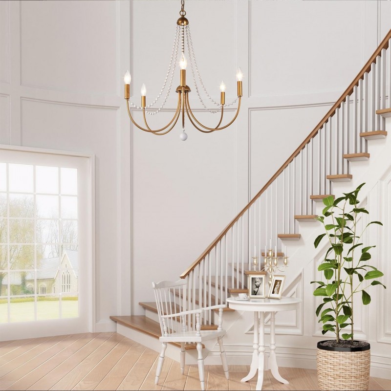 Ophelia French Country 5-Light Wood Beads Branch Chandelier