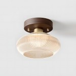 Caspian Retro Led Walnut Base Amber Fluted Glass Ceiling Light