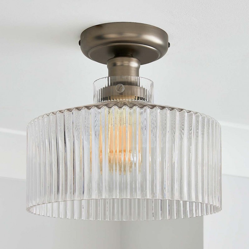 Bramwell Industrial Ribbed Glass Flush Mount Ceiling Light