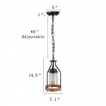 Doran Farmhouse Black Cage Cylinder Glass Pendant Light