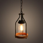 Doran Farmhouse Black Cage Cylinder Glass Pendant Light
