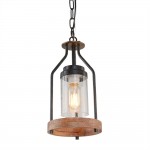Doran Farmhouse Black Cage Cylinder Glass Pendant Light