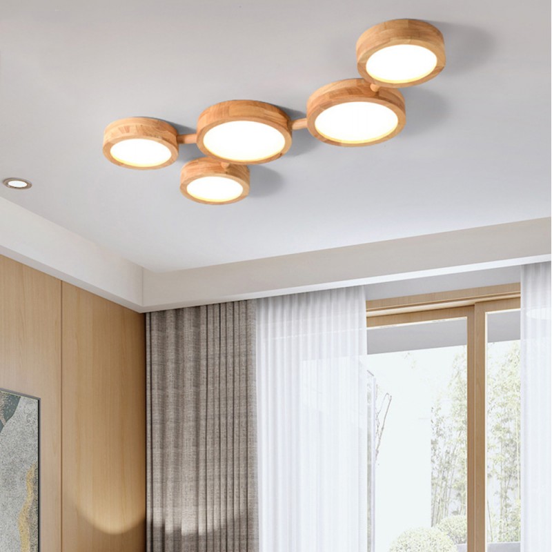 Phelith Modern Multi Heads Wood LED Ceiling Light