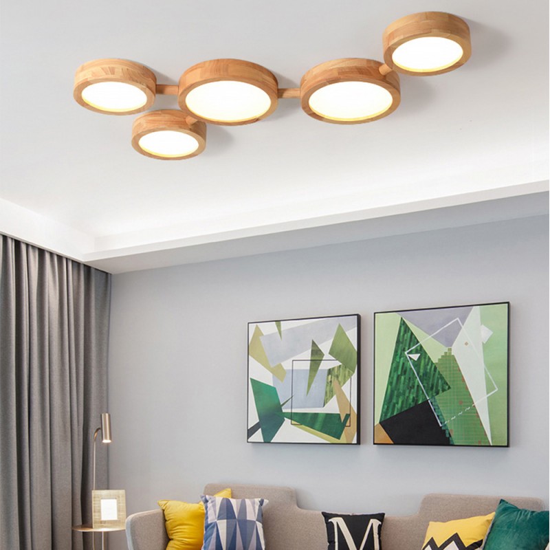 Phelith Modern Multi Heads Wood LED Ceiling Light
